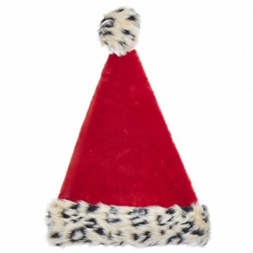 Kurt Adler 17" Red Plush Santa Hat With Leopard Fur Trim