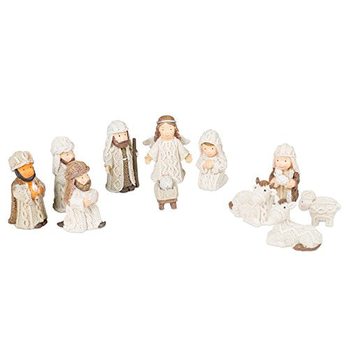 Transpac Imports, Inc. Cable Knit Textured Holy Family, Three Kings and Angel Resin Christmas Nativity Figurine Set of 12