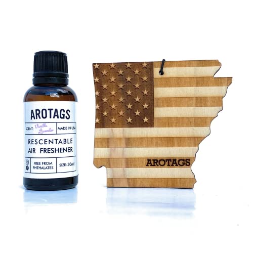 Arotags Arkansas Patriot Wooden Car Air Freshener - Long Lasting Vanilla Lavender Scent Diffuses for 365+ Days - Includes Hanging Mirror Diffuser and Fragrance Oil - 100% American Made