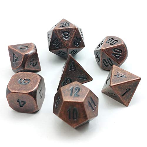 Bescon Dice Antique Copper Solid Metal Polyhedral D&D Dice Set of 7 Old Copper Metal RPG Role Playing Game Dice 7pcs Set