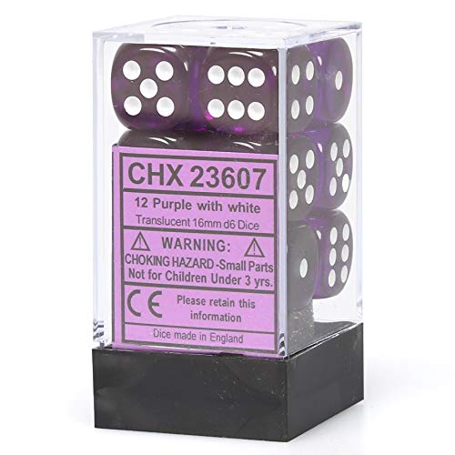 Chessex Translucent Purple 6 Sided 16mm Dice Block (12-Dice)