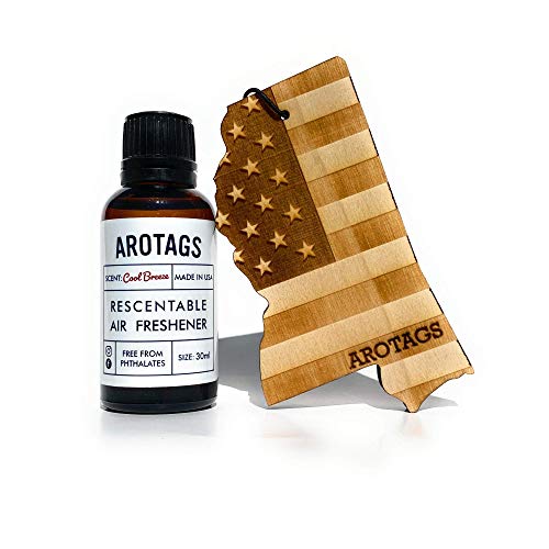 Arotags Mississippi Patriot Wooden Car Air Freshener - Long Lasting Cool Breeze Scent Diffuses for 365+ Days - Includes Hanging Mirror Diffuser and Fragrance Oil - 100% American Made