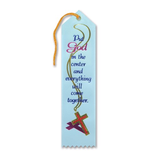 Beistle Powder Blue Put God In The Center Religious Fabric Ribbon Bookmark - 1pc