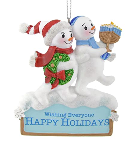 Kurt Adler Hanukkah And Christmas Snowmen Ornament 4 inch