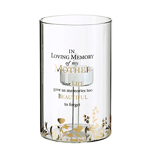 Blue Sky Clayworks Lillian Rose in Loving Memory Mother Glass LED Candle Holder with Sympathy Verse, Gold