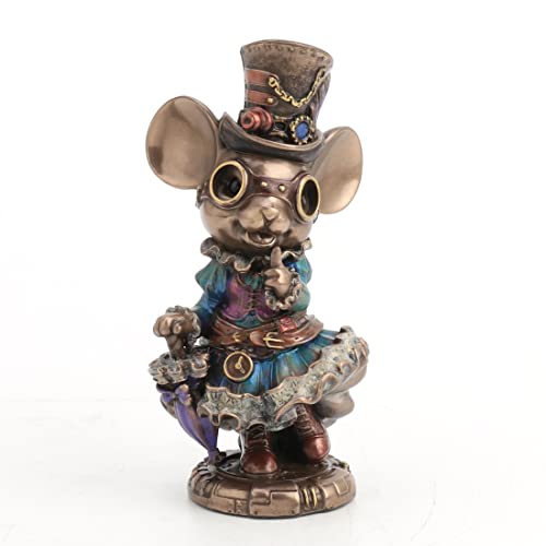 Unicorn Studio Veronese Design 5 1/2 Steampunk Lady Mouse with Top hat and Parasol Animal Figurine Bronze Finish