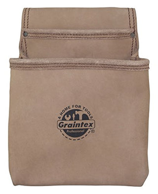 Graintex ST2008 2 Pocket Nail & Tool Pouch Natural Top Grain Leather for Framers, Constructors, Electricians, Plumbers, Handyman