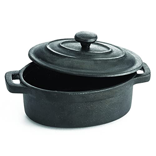 TableCraft CW30112 Cast Iron Mini Oval Casserole with Lid Cookware, 8-Ounce, Black