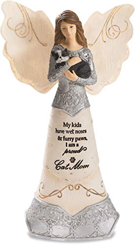 Pavilion Gift Company My Kids Have Wet Noses and Furry Paws-I Am A Proud Mom 6" Angel Holding Cat, 6 Inch, Beige