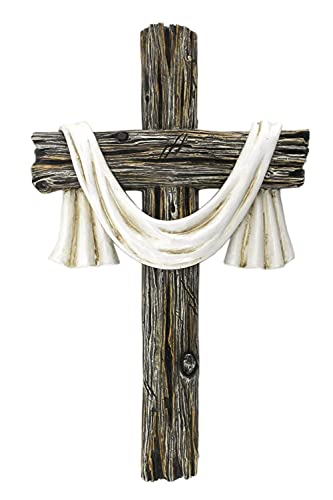 Comfy Hour Faith and Hope Collection Faux Wood Design White Scarf Wall Cross, Brown