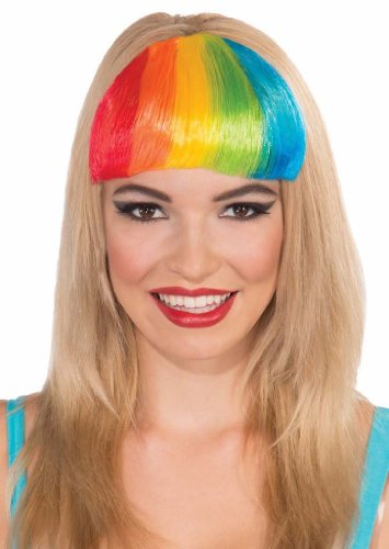 Forum Novelties Multi-Color Retro Rainbow Pride Punk Costume Bangs Hair Extension Clips ,Red / Blue / Yellow ,Standard Size