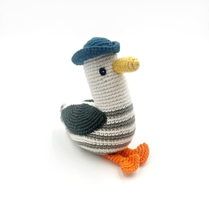 Pebble | Handmade Friendly Seagull Rattle | Crochet | Fair Trade | Pretend | Imaginative Play | Woodlands | Rattle | Machine Washable