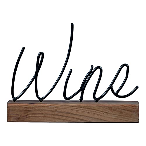 Foreside Home & Garden Wine Wire Metal and Wood Decorative Table Top Sign, Black