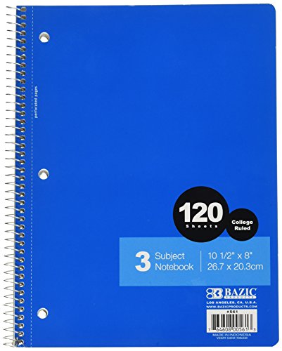 BAZIC C/R 120 Ct. 3-Subject Spiral Notebook
