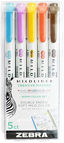 ZEBRA PEN Mildliner Double Ended Highlighter Set, Broad and Fine Tip Pens, Assorted Warm Colors, 5 Pack
