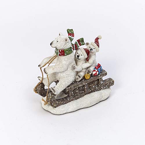 Gerson 2533570 Resin Holiday Polar Bear with Babies Riding Sleigh, 7.8-inch Height