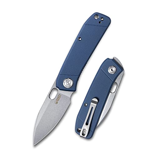 Kubey Hyde KU2104 Front Flipper Pocket Knife for EDC, Small Folding Knife with 2.95-Inch 14C28N Sandvik Blade G10 Handle, Reversible Deep Pocket Clip Work for Men (Denim Blue)