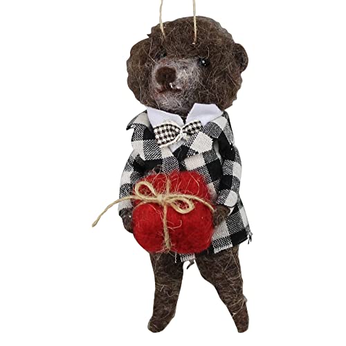 HomArt Boy Bear with Gift Ornament, 4.75-inch Height, Felt