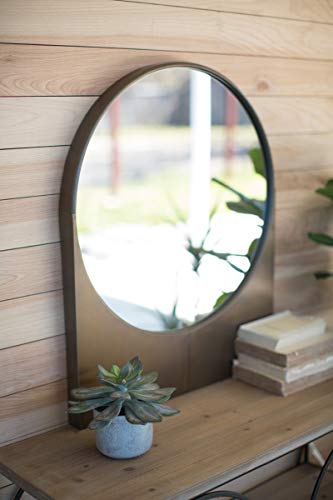 KALALOU CBB1093 Round Antique Brass Finish Wall Mirror with Rectangle Base