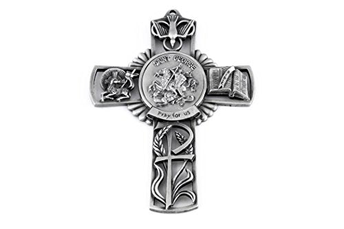 Christian Brands Pewter Catholic Saint St George Pray for Us Wall Cross, 5 Inch