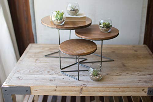 Kalalou Round Wood Topped Wire Display Risers, Set of 3, One Size, Brown