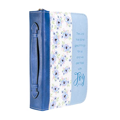 Divinity The Lord Has Done Great Things Floral Blue Large Faux Leather Bible Cover