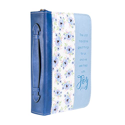 Divinity The Lord Has Done Great Things Floral Blue Medium Faux Leather Bible Cover