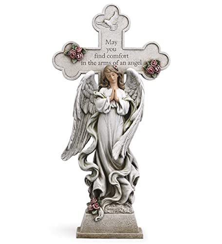 Napco 11981 Comfort Praying Cross Angel Figurine, 18.25-inch High, Resin