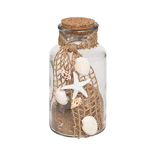 Beachcombers B22407 NAT Sand and Shells Glass Bottle with Rope, 6.3-inch High