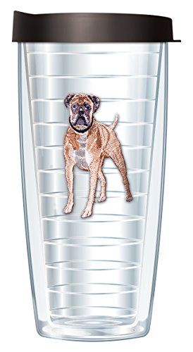 Freeheart Signature Tumblers Boxer Puppy Dog Emblem on Clear 16 Ounce Double-Walled Travel Tumbler Mug with Black Easy Sip Lid