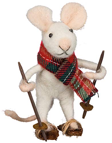 Primitives By Kathy 3 Inches Tall Fabric Wood Skiing Mouse Tabletop Decor
