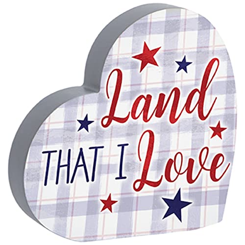 Carson Home 25025 Patriotic Collection Land That I Love Heart Sitter, 6-inch Height