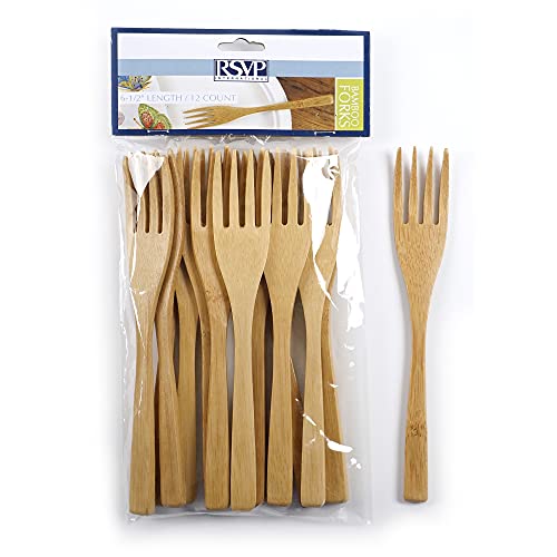 RSVP International Bamboo Kitchen Collection Reusable and Biodegradable, Fork Set, 12 Piece, White