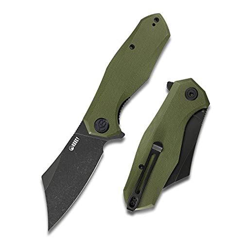 Kubey KU329 7.72" Pocket Folding Knife Clip Point D2 Blade and G10 Handle with Reversible Deep Carry S.S Clip for Hunting Camping and Survival (Green)