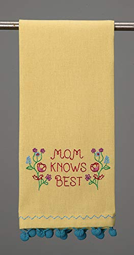 Peking Handicraft 04HRS763C Mom Knows Best Pom Pom Kitchen Towel, 22-inch Long, Linen and Cotton