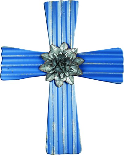 Manual 11.25 Inches x 14 Inches x 1.5 Inches Blue Metal Corrugated Wall Cross