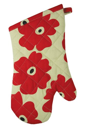 MUkitchen 100% Cotton, Terry-Lined Oven Mitt, 13-Inches, Red Poppy