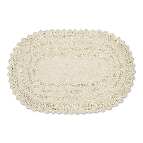DII Crochet Collection Reversible Bath Mat, Large Oval, 21x34, Off White