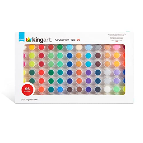 KINGART Studio Acrylic Paint Pot Set, 2.9ml, 96 PC. (48 Colors)