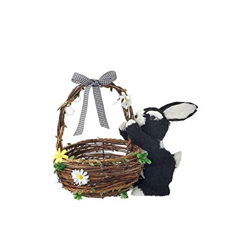 Regency International Bunny with Twig Floral Basket and Bow Figurine, 11 inches, Natural Black