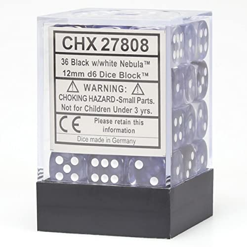 DND Dice Set-Chessex D&D Dice-12mm Nebula Black and White Plastic Polyhedral Dice Set-Dungeons and Dragons Dice Includes 36 Dice ‚Äì D6