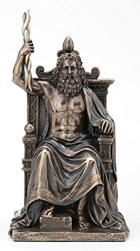 Unicorn Studio Veronese Design 8.1 Inch Zeus Holding Thunderbolt On Throne Greek Roman God Antique Bronze Finish Olympia Statue