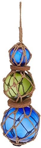 Hampton Iron 3xglass-101 Green-Blue Japanese Ball Fishing Floats with Brown Netting Decoration 11"-Glass Buoy