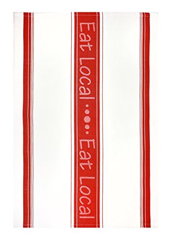 MUkitchen 100% Cotton Jacquard Woven Dishtowel, 20 by 30", Eat Local