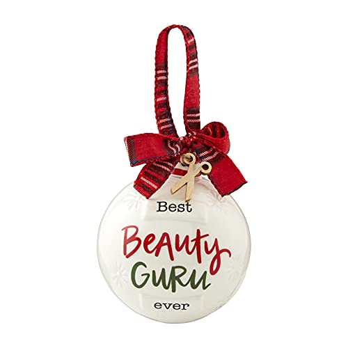 Mud Pie Ceramic Christmas Ball Ornament, 4.5" x 4",Beauty Guru