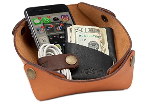 Alta Andina Leather Travel Valet Tray | Vegetable Tanned Leather Catchall | Collapsable, Unfolds Flat | Nightstand & Dresser Organizer for Women & Men (Brown √ê Miel)