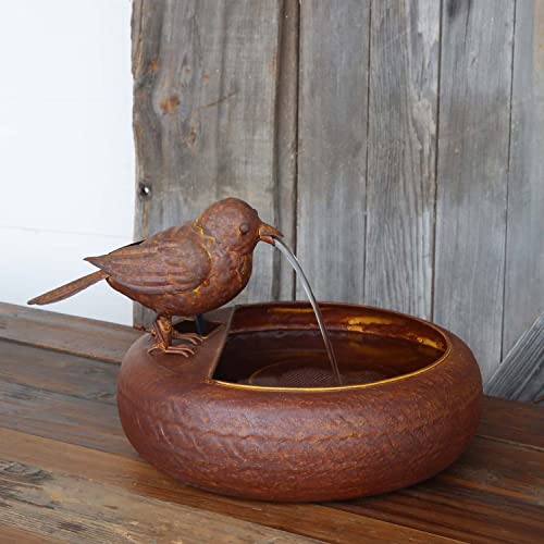 Park Hill Collection Folk Art Little Bird Fountain Spitter with Pump is Great Decor for Patio, Deck and Home, Folk Art Inspired Metalwork, 12x12x8 Inches