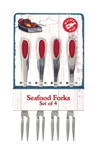HIC Maine Man Seafood Forks, 18/8 Stainless Steel and Silicone, Set/4, Red