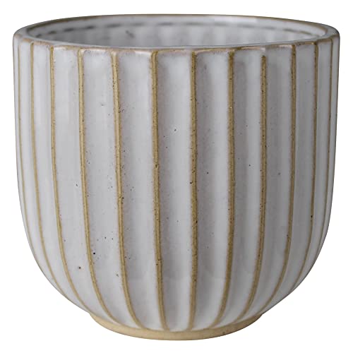 HomArt Lyna Scalloped Cachepot, 5.25-inch Length, Ceramic, White