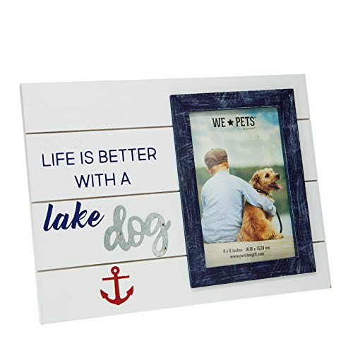 Pavilion Gift Company Life is Better with A Lake Dog-10.5x8 Inch Portrait Blue Easel Back Picture Frame